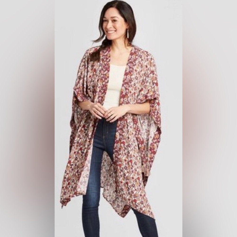 Knox Rose Floral Boho Kimono Cardigan – Burgundy Multi XL/XXL